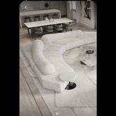 Trueliving Modern Light Six Seater Sofa Linen Finish (H 36" x W 80" x D 34")+(H 33" x W 60" x D 35")+(H 30'' x W 31'' x D 30'')